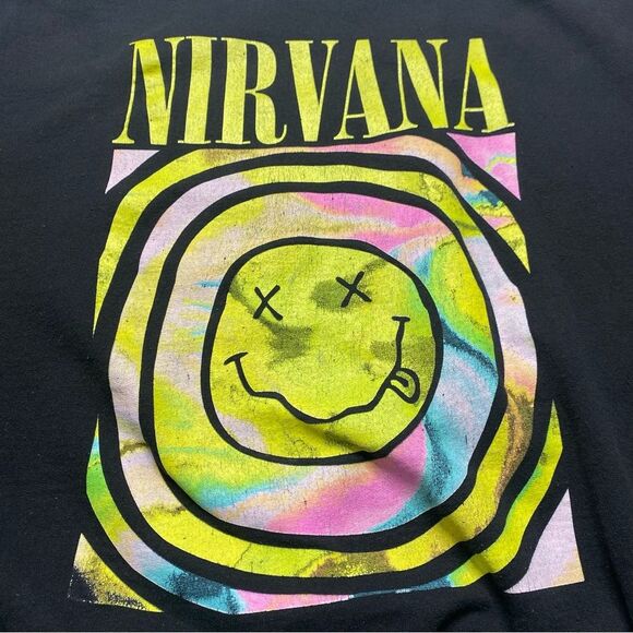 Golden Heavy Blend Nirvana Smiley Face Sweatshirt Black Sz XL - Picture 2 of 11